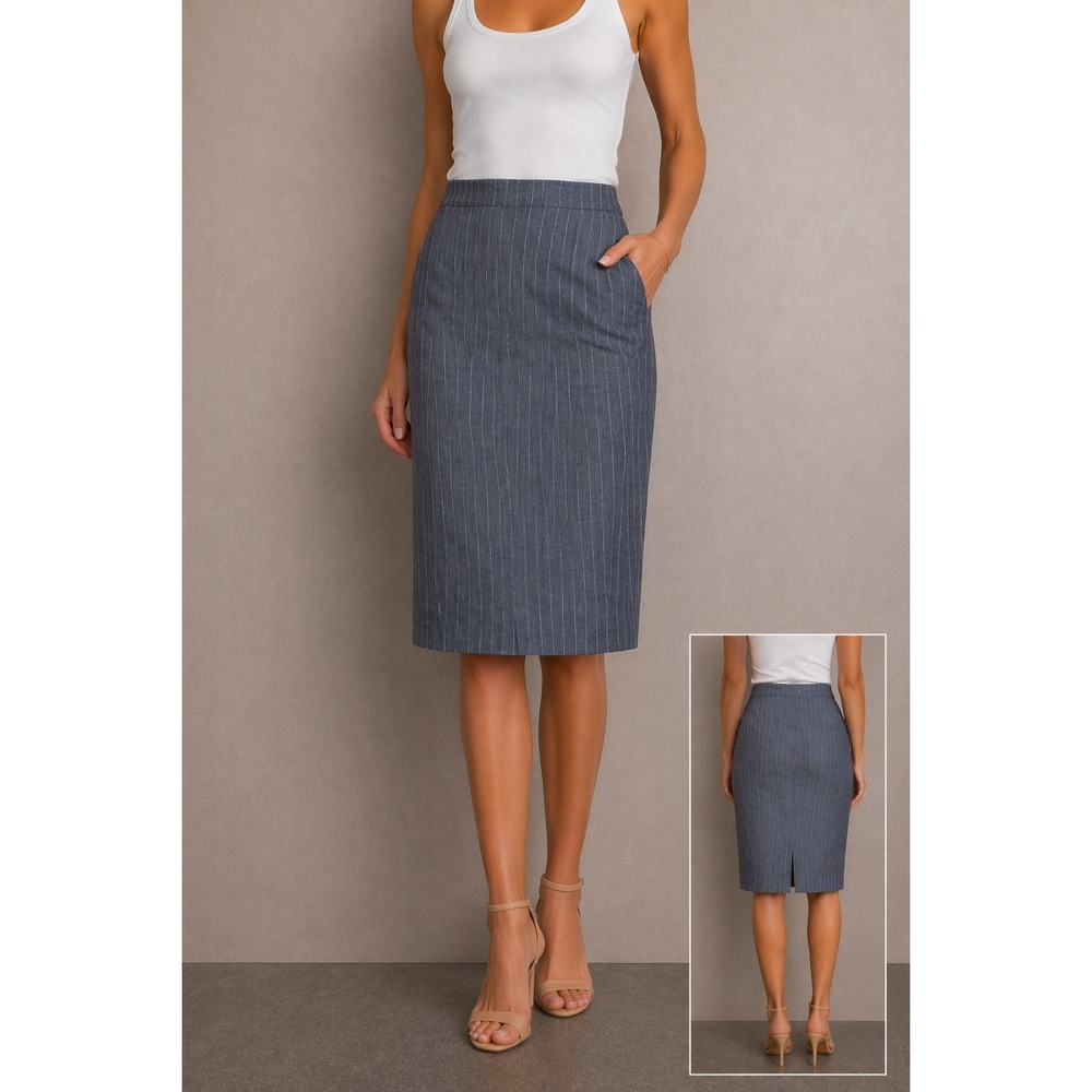 Brooks Brothers‎ 346 Tailored Blue Gray Pinstripe Pencil Skirt 4P Structured